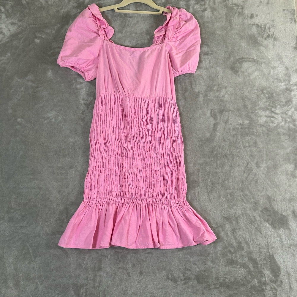 Zara pink smocked linen mini ruffle dress - Picture 8 of 10
